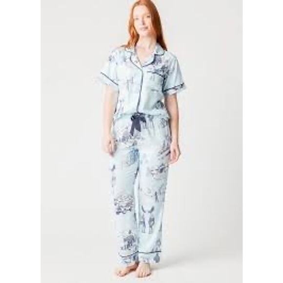 Katie Kime Après Ski Toile Pajama Set Blue Button Up Small Limited Edition - Picture 1 of 5